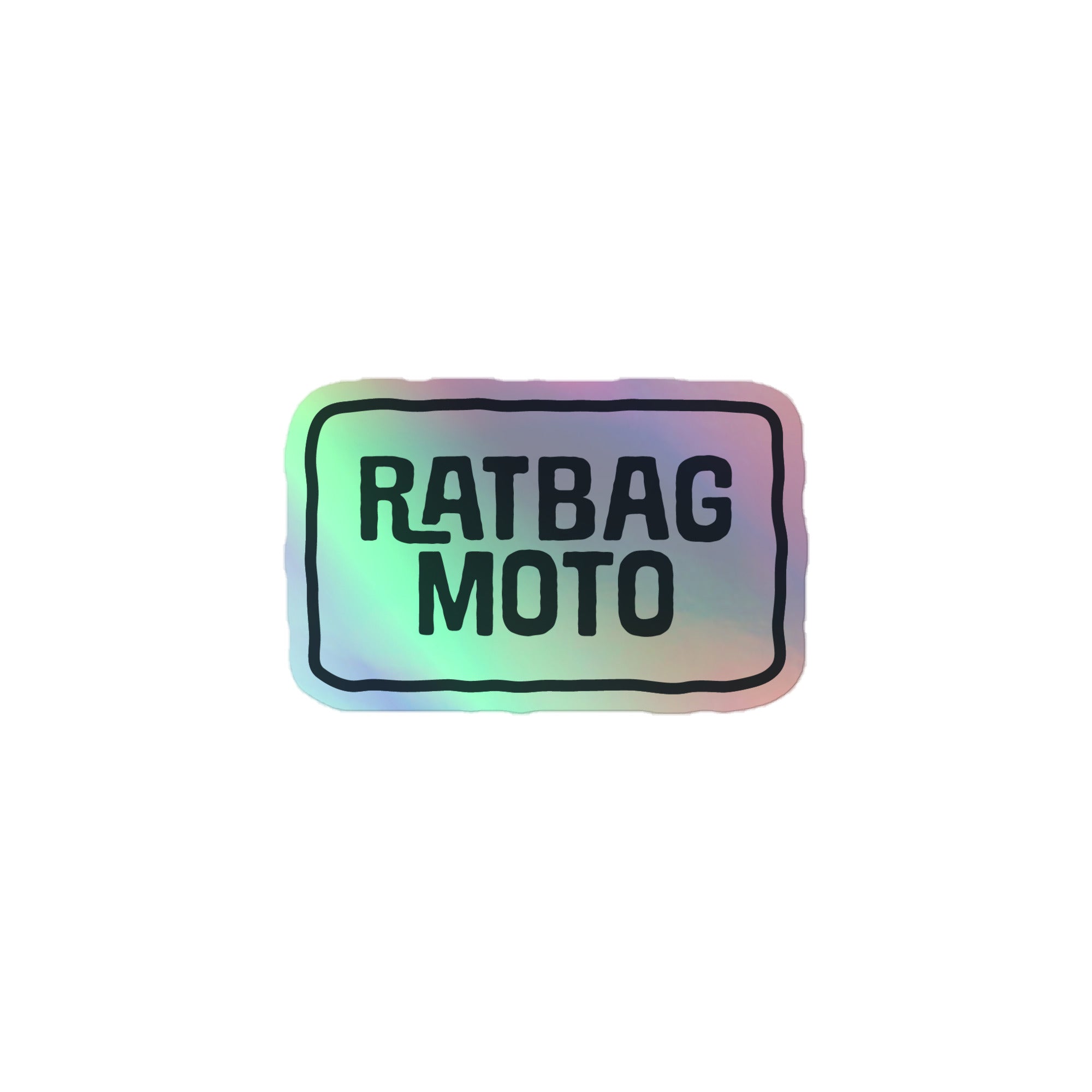 Ratbag Moto Holographic Sticker 3x3 kiss-cut sticker with color-shifting Ratbag Moto logomark graphic