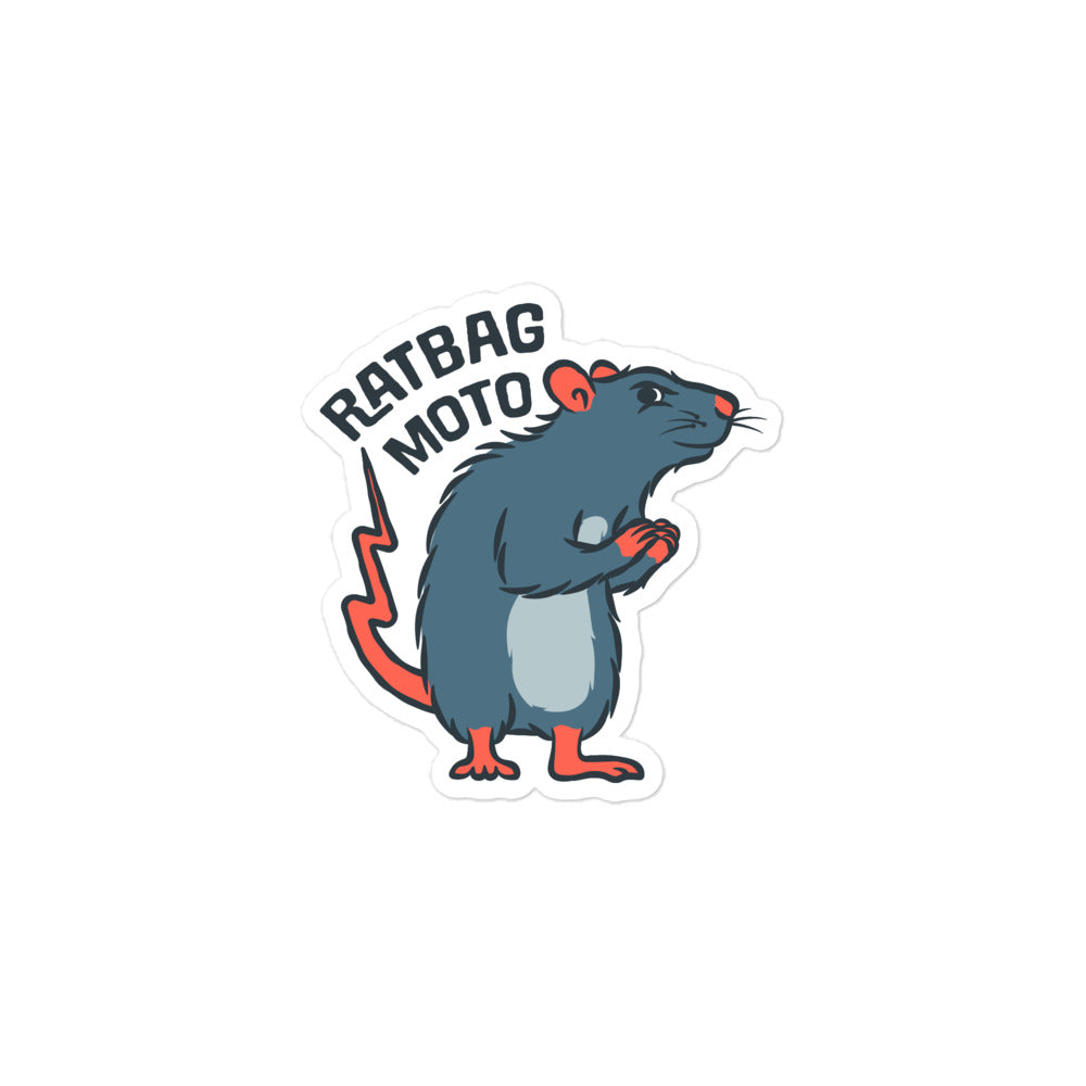 Rascot Sticker 3x3 kiss-cut vinyl sticker with mischievous Ratbag Moto rat mascot graphic
