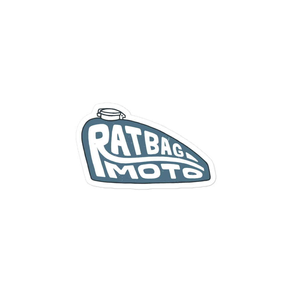 Peanut Tank Sticker 3x3 kiss-cut vinyl sticker with hand-drawn motorcycle tank and Ratbag Moto lettering graphic