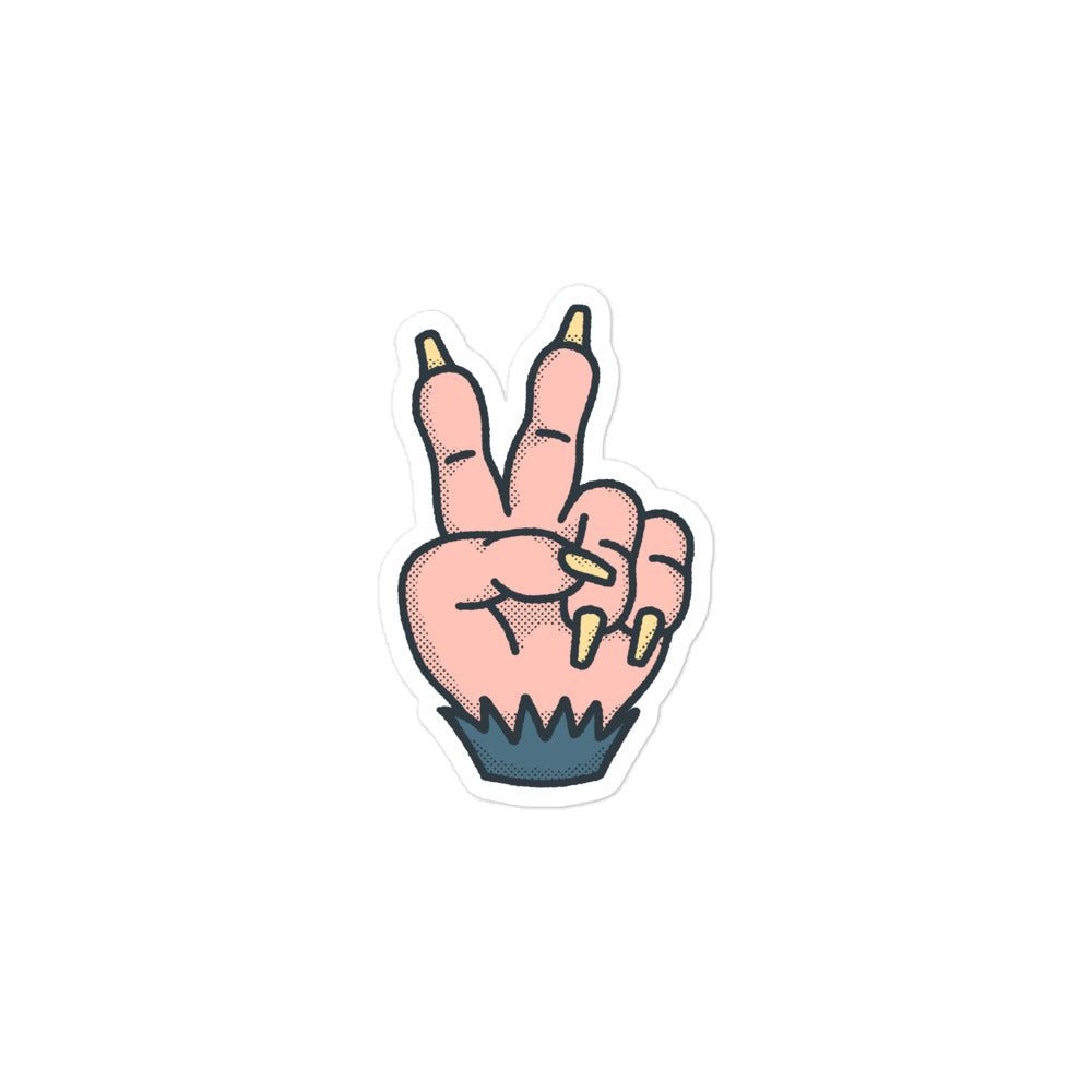 Peace Sign Sticker 3x3 kiss-cut vinyl sticker with hand-drawn rat-hand peace sign graphic