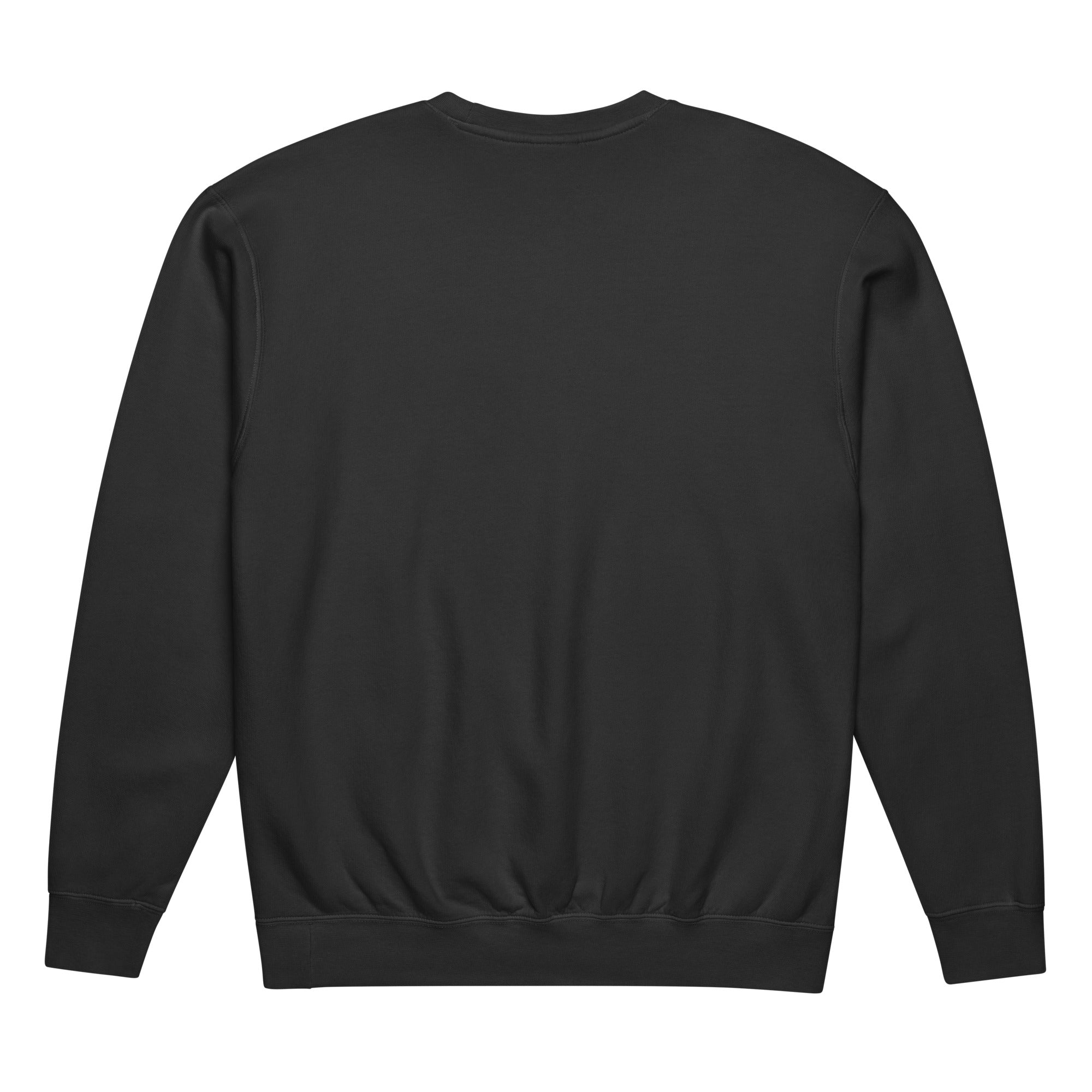 Back view of black Ratbag Moto Distressed Crewneck Sweatshirt showing no back print