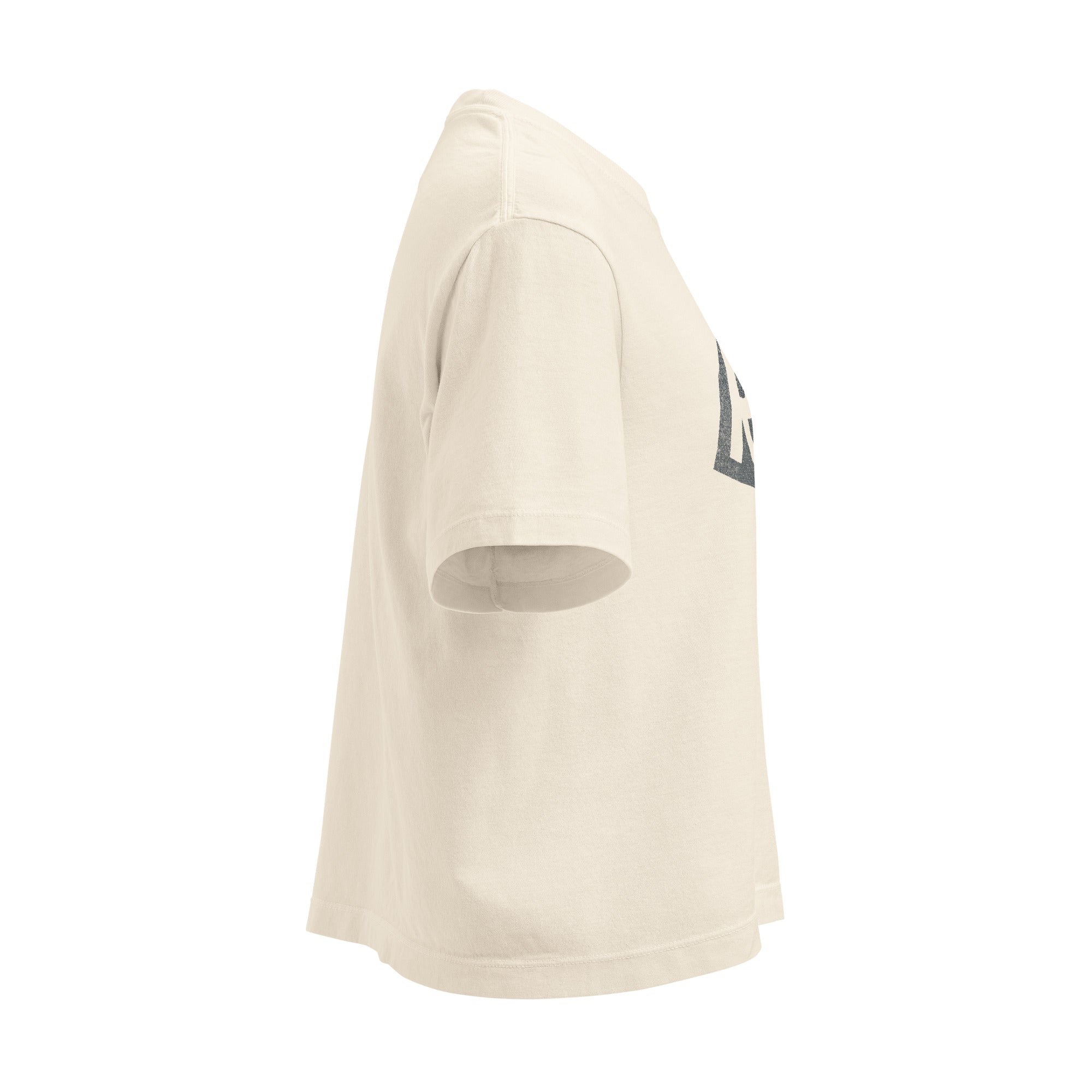 Right side view of Ivory Ratbag Smooch Tee with boxy fit