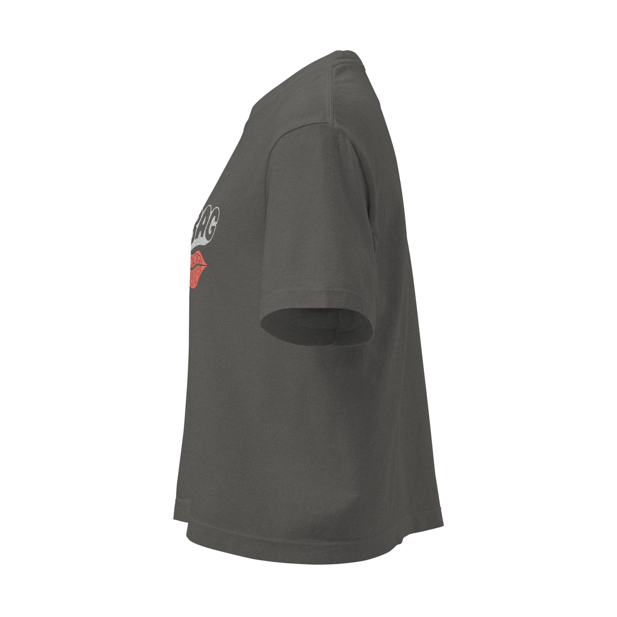 Left side view of Pepper Ratbag Smooch Tee with boxy fit