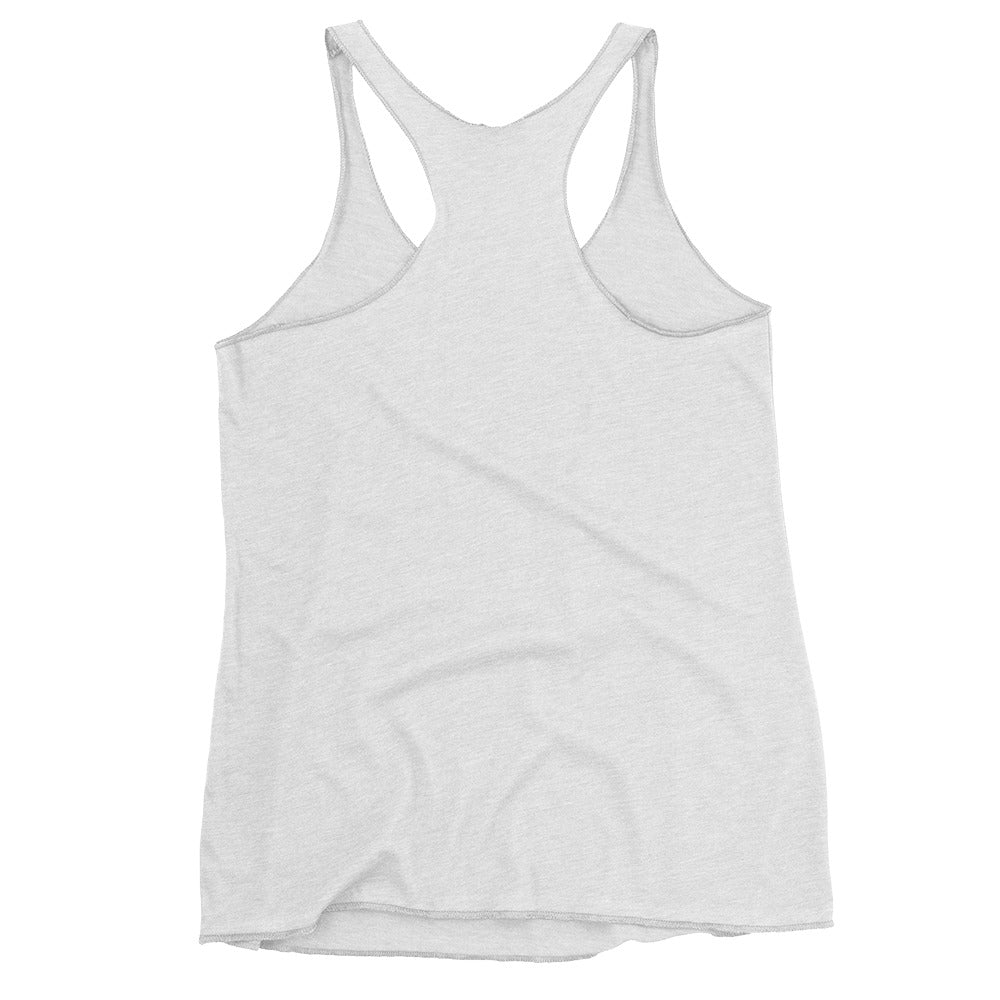 Back view of Heather White women's racerback tank top